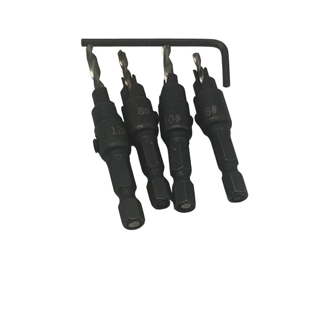 Hex Quick Change Shank Countersink Tapered Drill Bits Set 4pcs Woodworking Tools - Picture 1 of 7